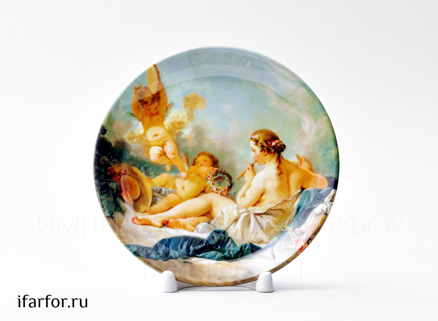 Декоративная тарелка Буше Франсуа «Амуры и нимфа, играющая на флейте» Фарфор. 200 мм.