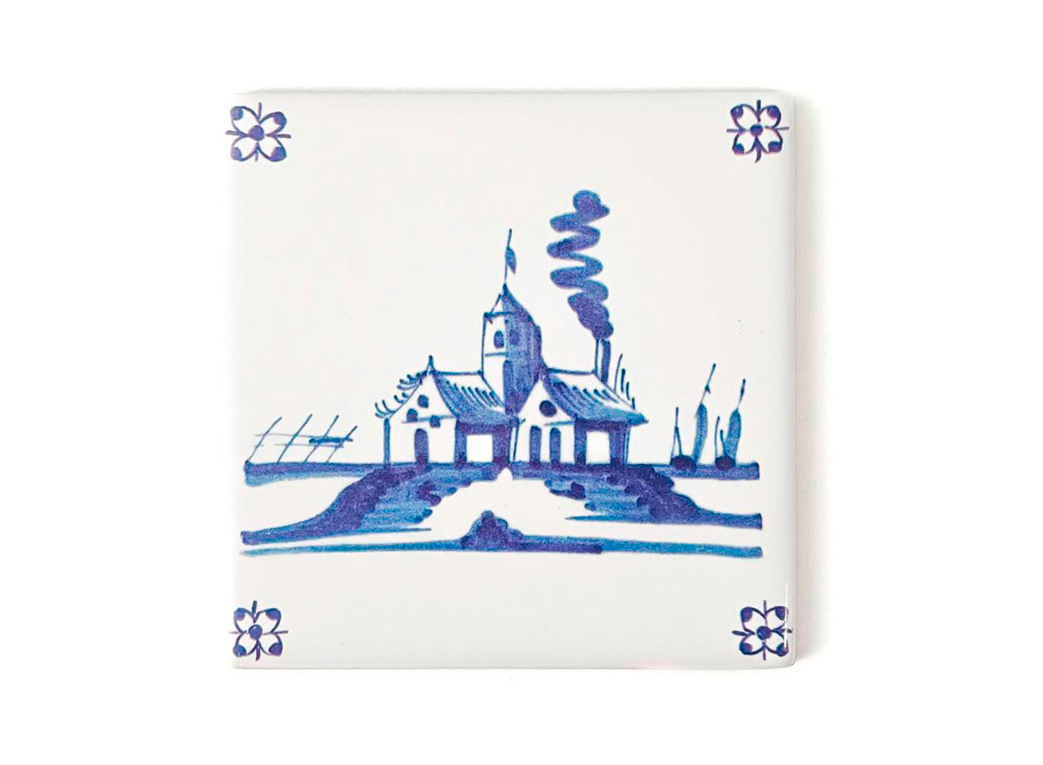 Изразец «Голландский. Деревушка у моря 3» Керамика. 97 x 97 мм.