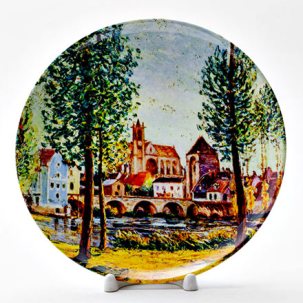 Декоративная тарелка Сислей Альфред Moret sur Loing Bridge church and mill Sun 200 мм.