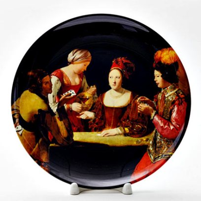 Декоративная тарелка Жорж де Латур «Шулер с трефовым тузом» Фарфор. 200 мм.