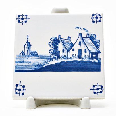 Изразец «Голландский. Белые домики» Керамика. 97 x 97 мм.
