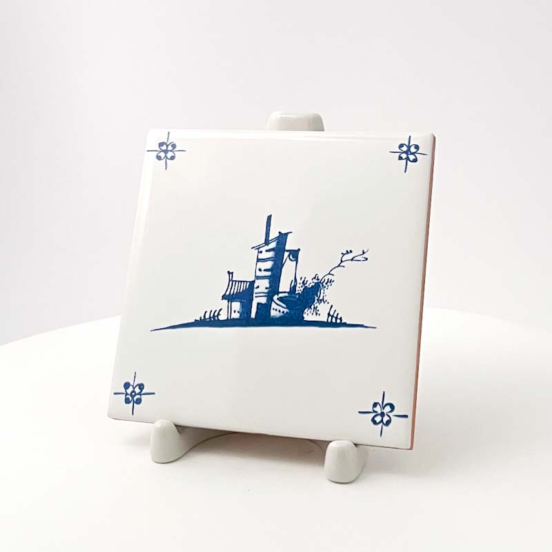 Изразец «Голландский. Домики с колодцем» Керамика. 97 x 97 мм.